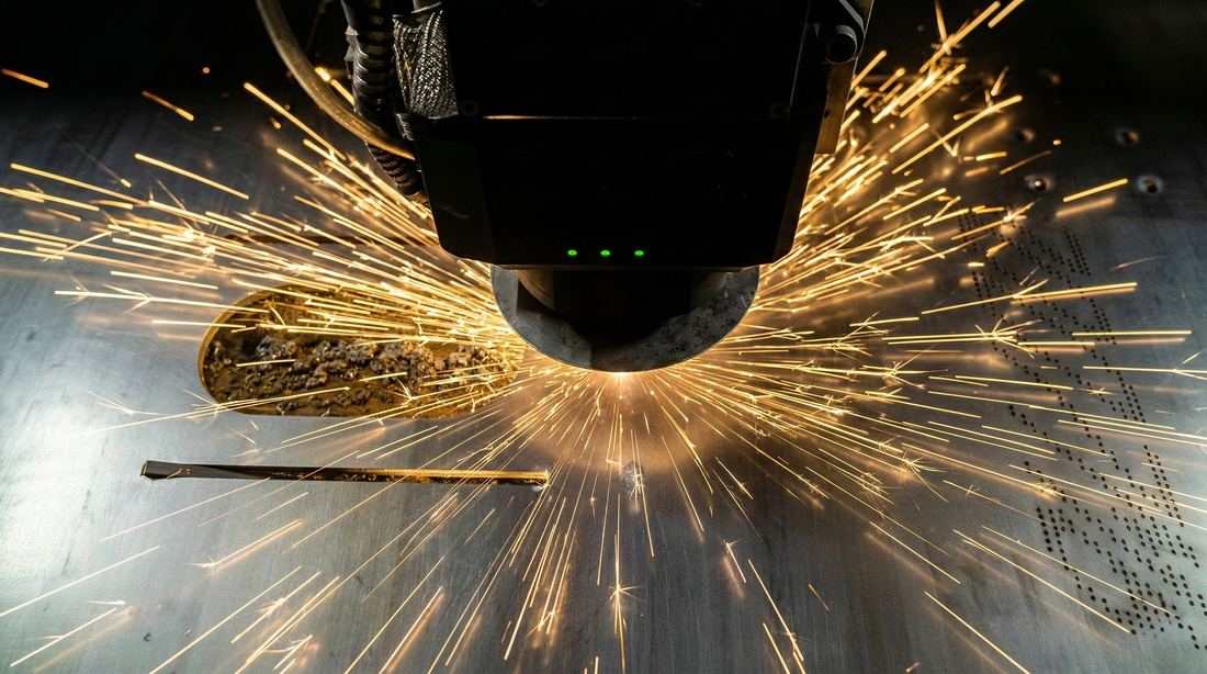 Fiber laser piercing a steel sheet